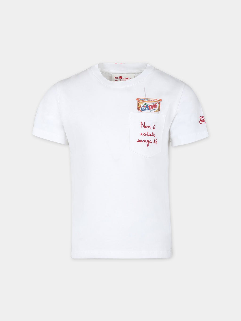 White t-shirt for boy with Estathé print